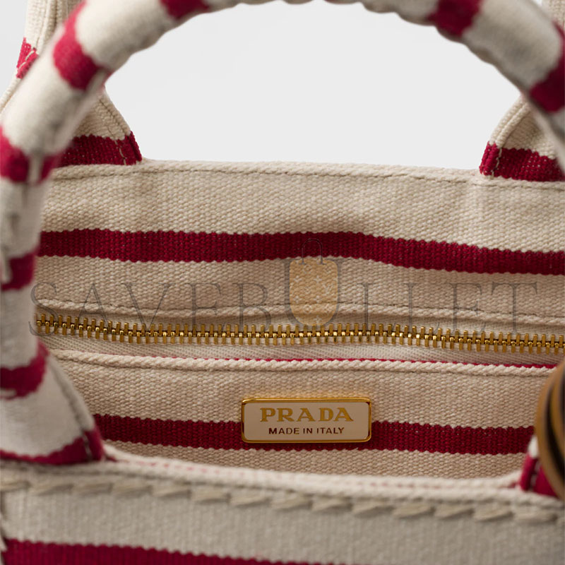 PRADA JARDINIÈRE STRIPED COTTON CANVAS MINI BAG 1BA038 (22*15*13cm)